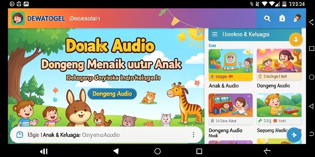 Antarmuka DEWATOGEL yang ramah anak dengan berbagai pilihan cerita.