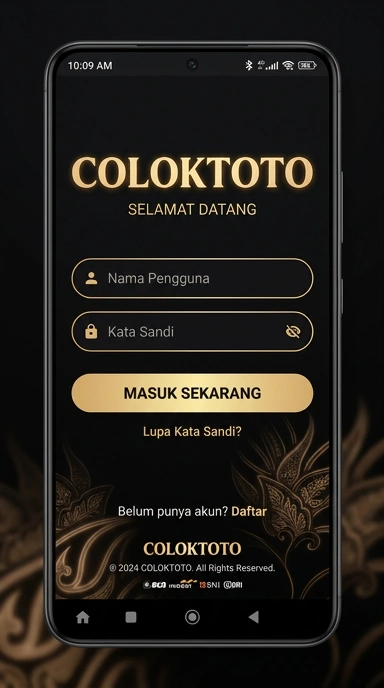 Tampilan halaman login coloktoto